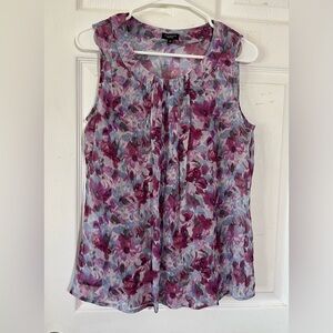 Talbots Silk 100% Pink‎ and Purple Floral Sleeveless Blouse Sz 10